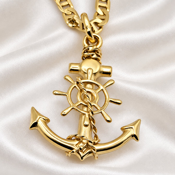 14K Gold Unisex Nautical Anchor Chain Necklace