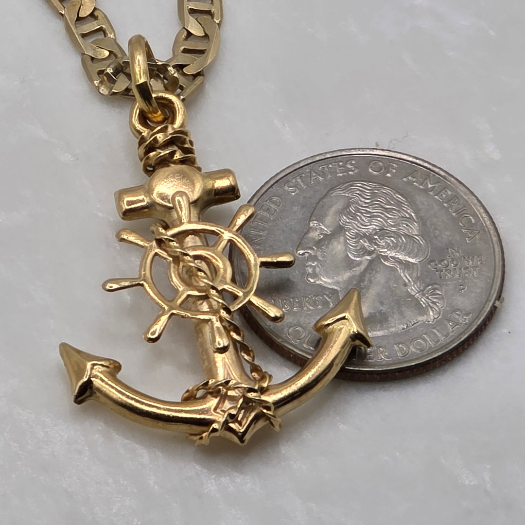 14K Gold Unisex Nautical Anchor Chain Necklace