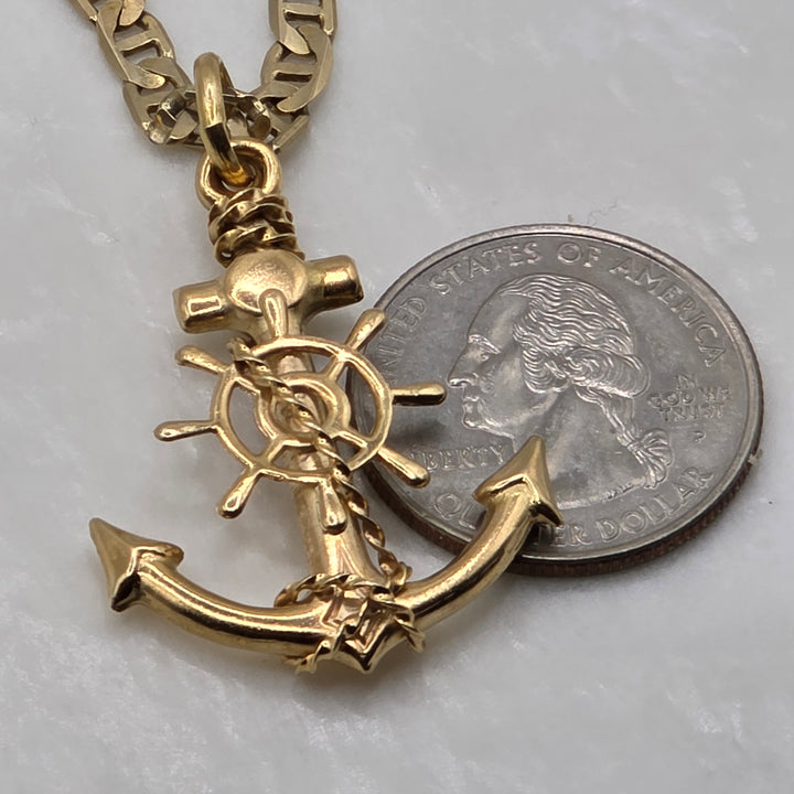 14K Gold Unisex Nautical Anchor Chain Necklace