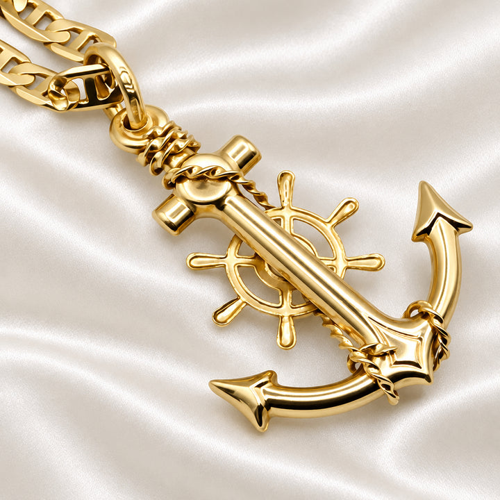 14K Gold Unisex Nautical Anchor Chain Necklace