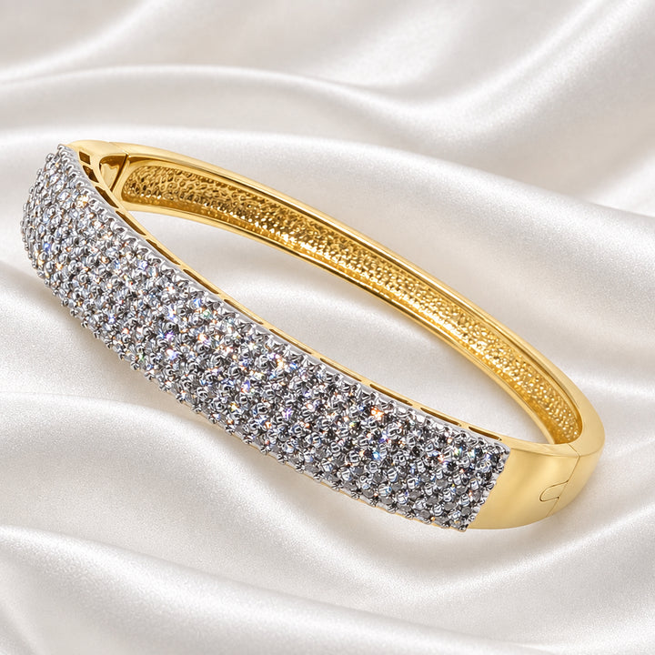 14K Yellow Gold Multi-Row Pavé Diamond Hinged Bangle Bracelet