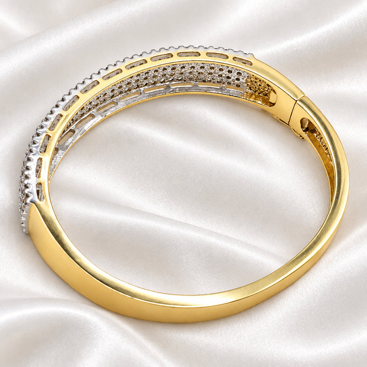 14K Yellow Gold Multi-Row Pavé Diamond Hinged Bangle Bracelet