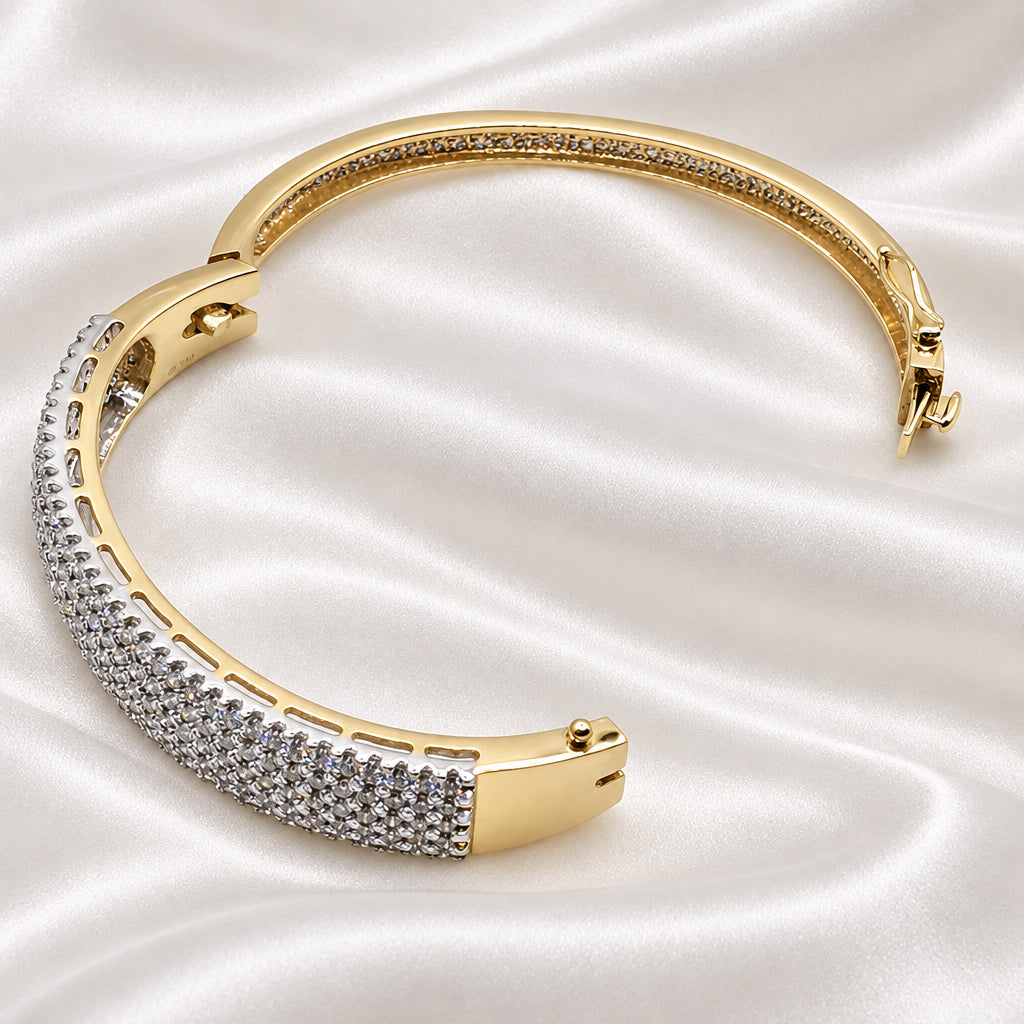 14K Yellow Gold Multi-Row Pavé Diamond Hinged Bangle Bracelet