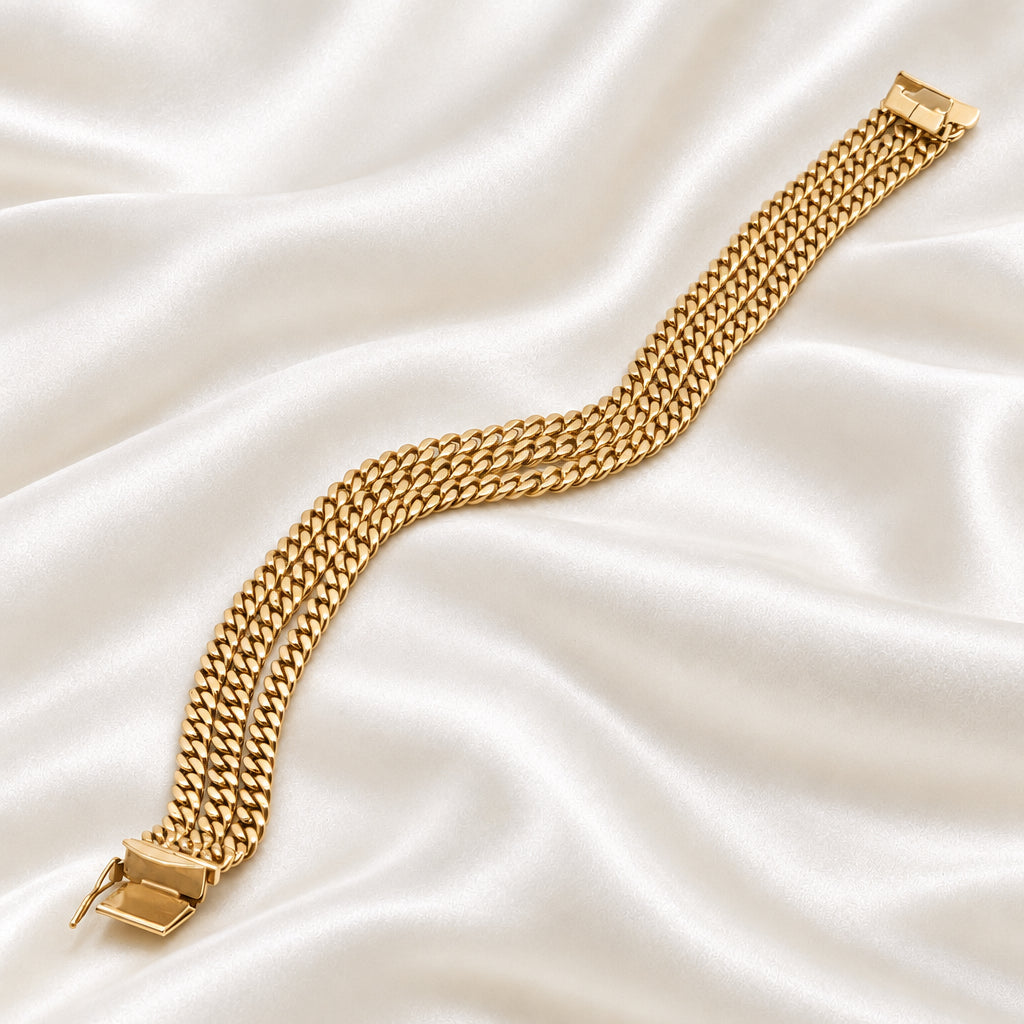 14k Gold Triple Strand Cuban Small Link Bracelet