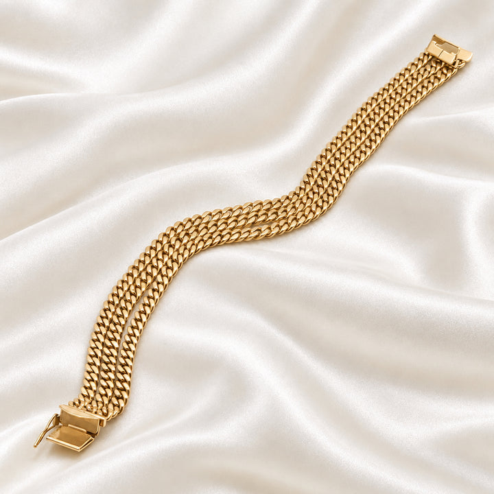 14k Gold Triple Strand Cuban Small Link Bracelet