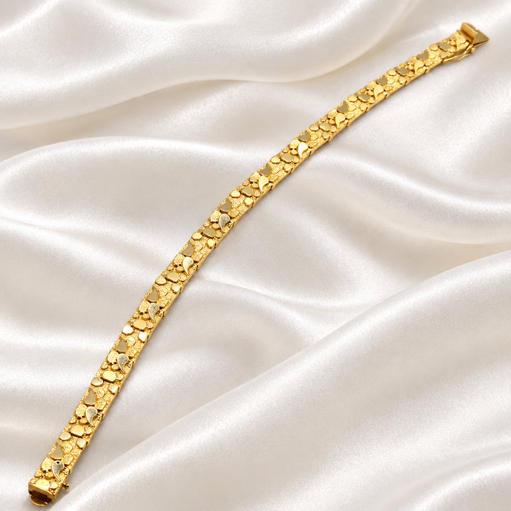 14K Gold Rough Nugget Panel Statement Bracelet