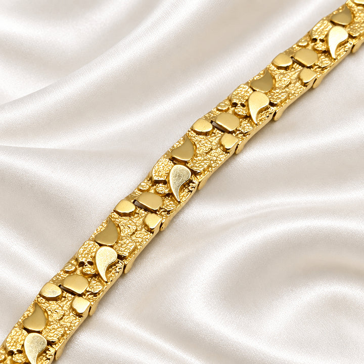 14K Gold Rough Nugget Panel Statement Bracelet
