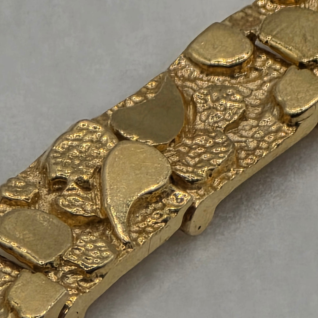 14K Gold Rough Nugget Panel Statement Bracelet