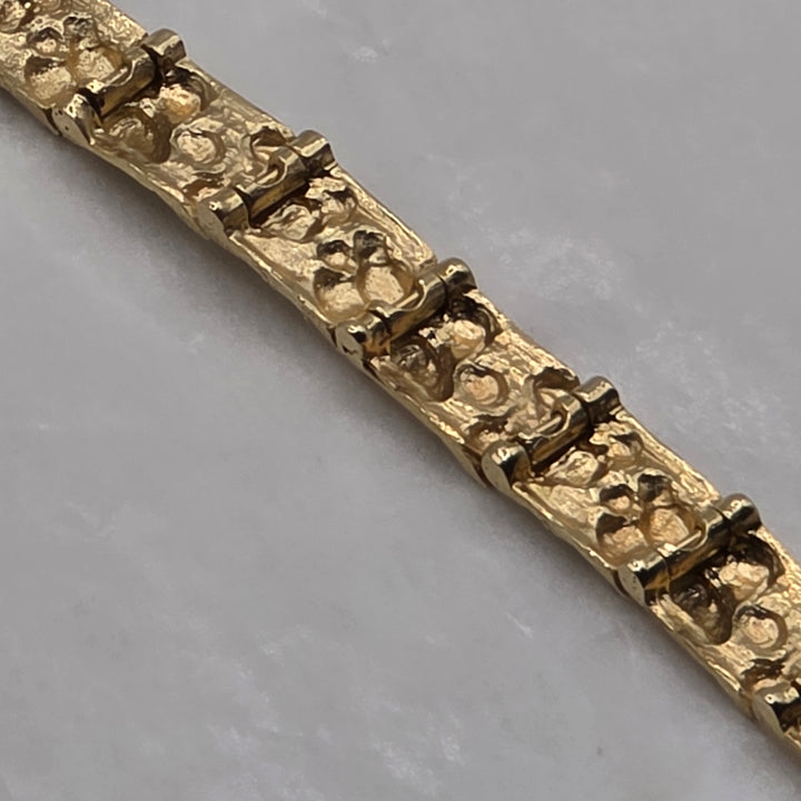 14K Gold Rough Nugget Panel Statement Bracelet