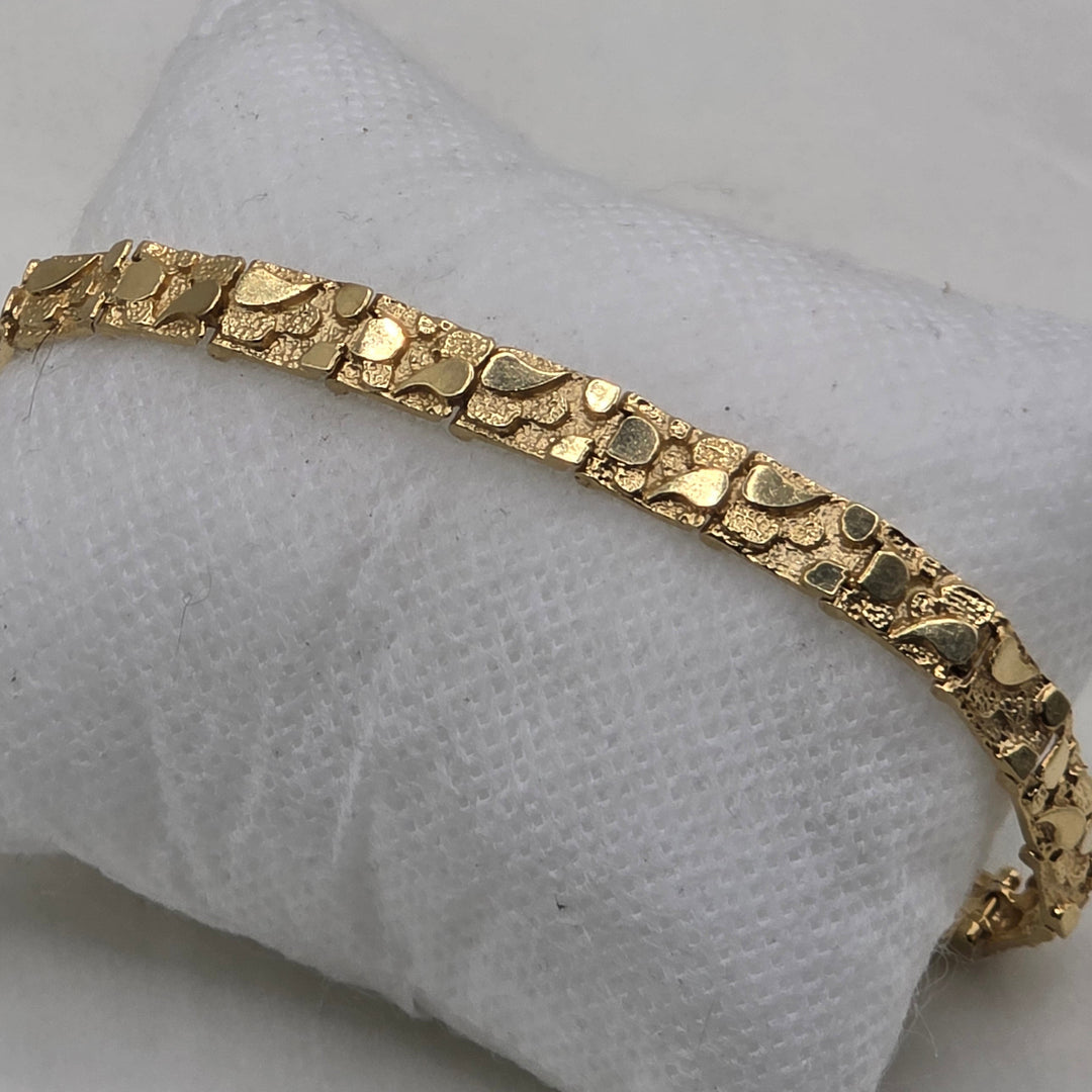14K Gold Rough Nugget Panel Statement Bracelet