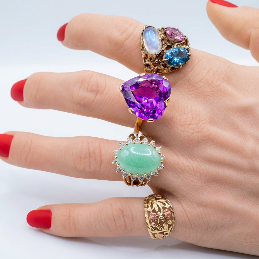 10K Pink & Yellow Gold Hibiscus Elegant Statement Ring