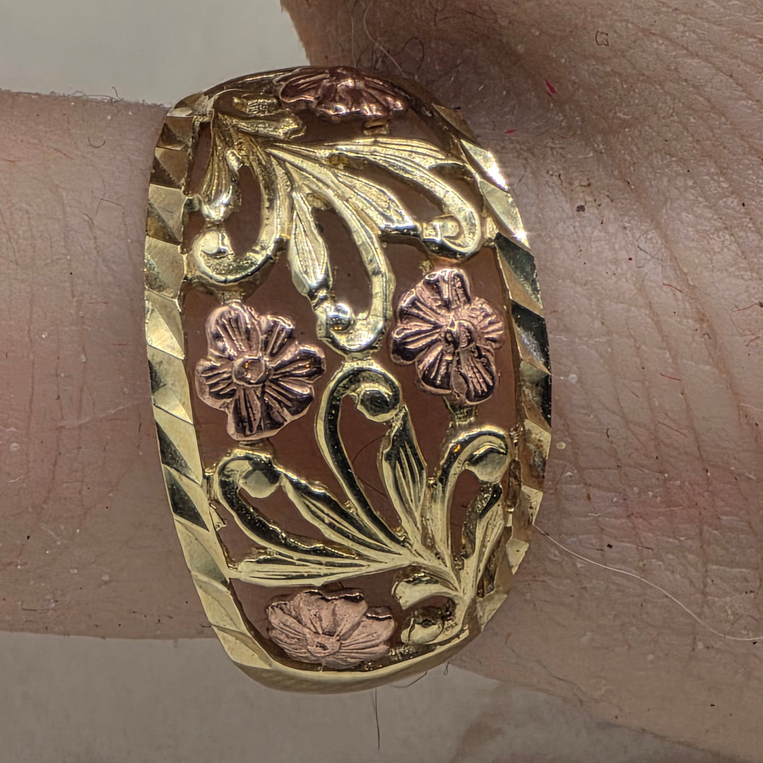 10K Pink & Yellow Gold Hibiscus Elegant Statement Ring