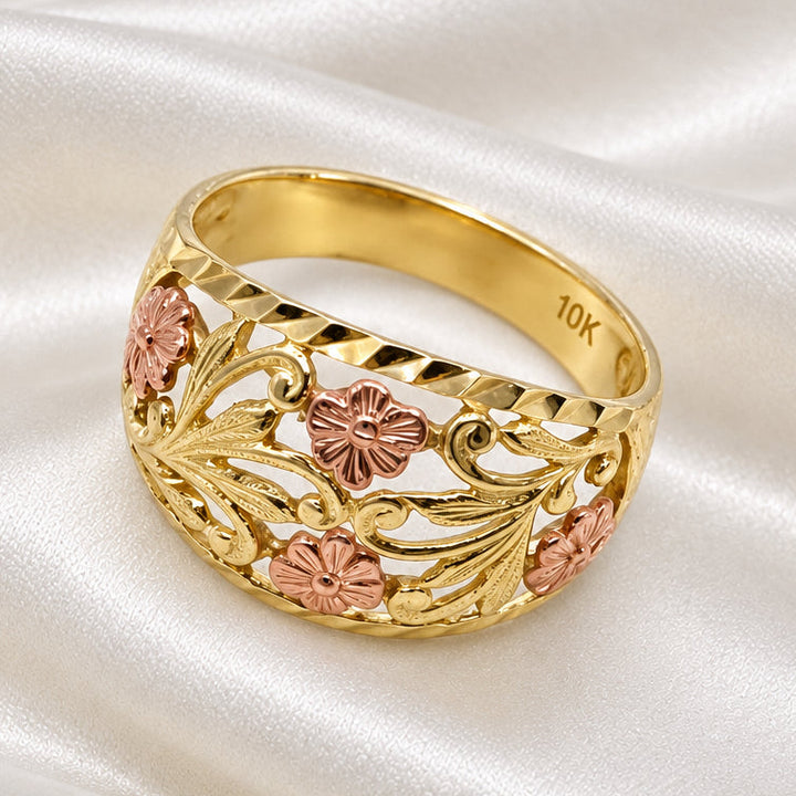 10K Pink & Yellow Gold Hibiscus Elegant Statement Ring