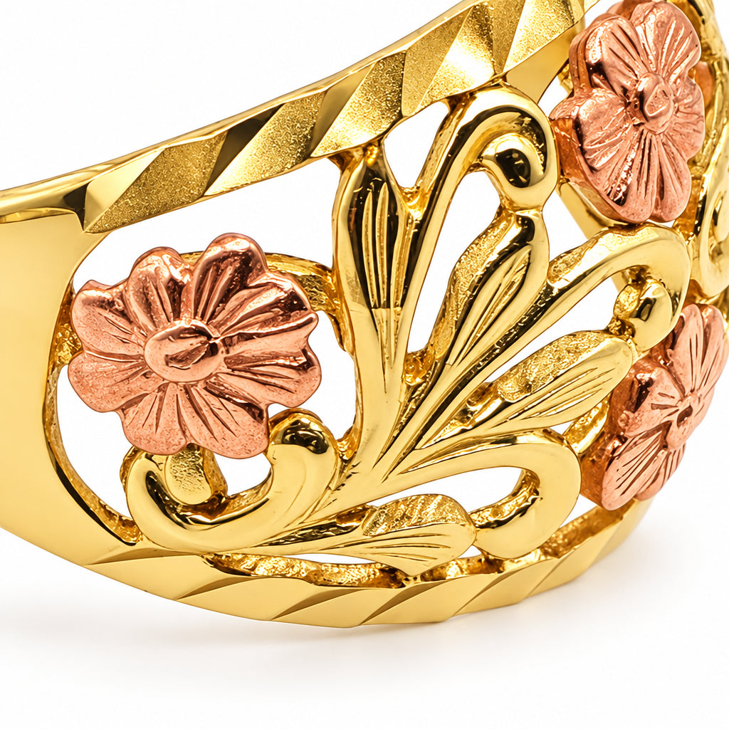 10K Pink & Yellow Gold Hibiscus Elegant Statement Ring