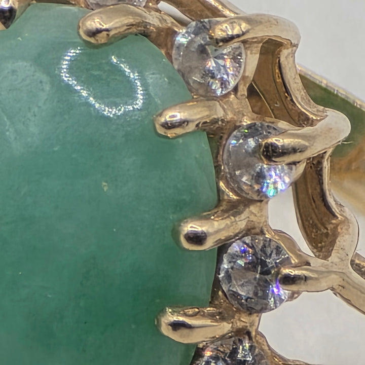 14K Gold, Halo Diamond, Green Jadeite Statement Ring