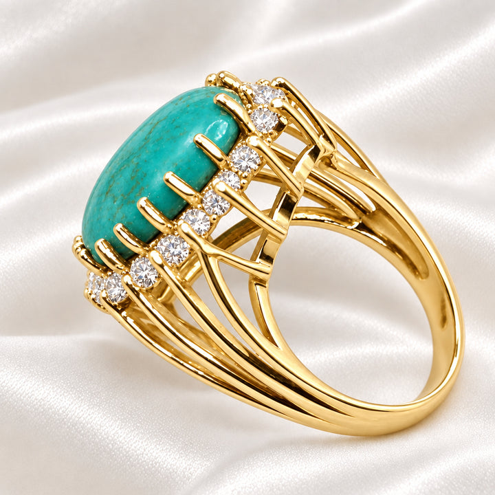 14K Gold, Halo Diamond, Green Jadeite Statement Ring