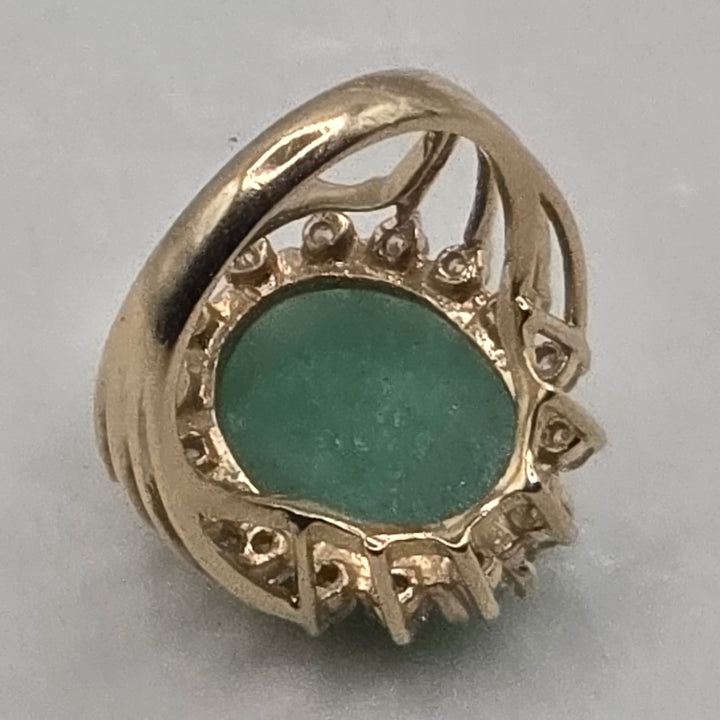 14K Gold, Halo Diamond, Green Jadeite Statement Ring