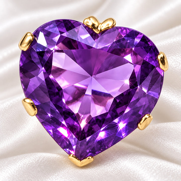 18k Gold & 10+ Carat Purple Sapphire Heart Statement Ring