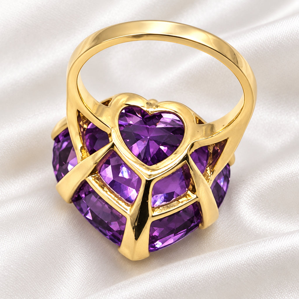 18k Gold & 10+ Carat Purple Sapphire Heart Statement Ring