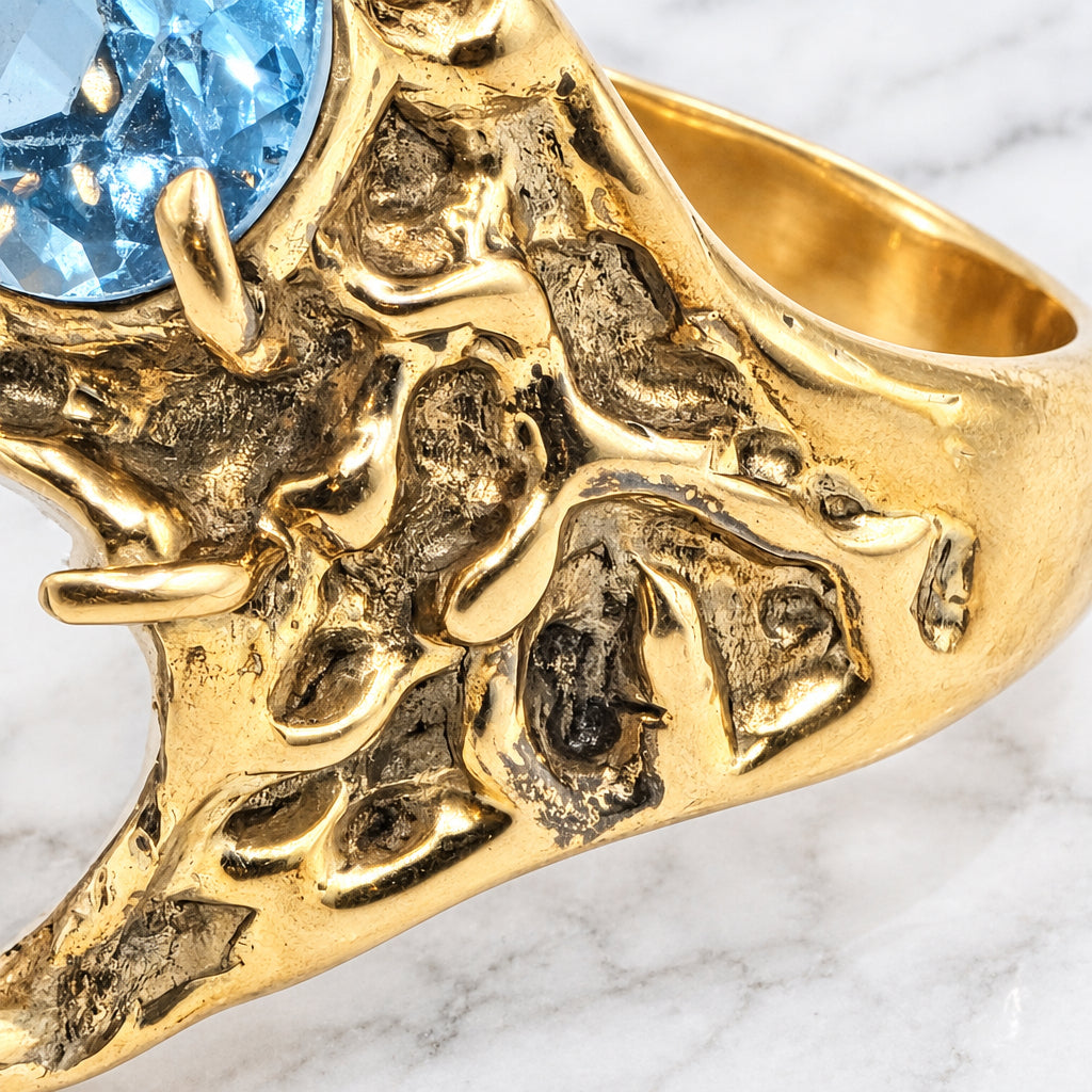 14K Gold Brutalist 3 Asymmetrical Stones Statement Ring