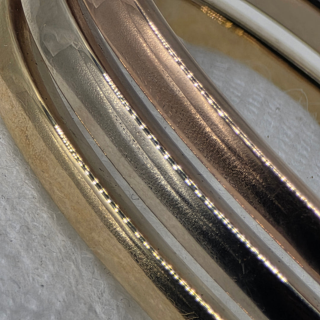 14K Tri-Color Gold Triple-Band Hinged Bangle Bracelet