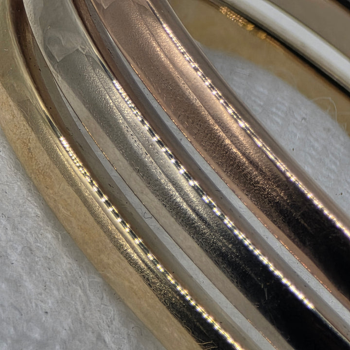14K Tri-Color Gold Triple-Band Hinged Bangle Bracelet