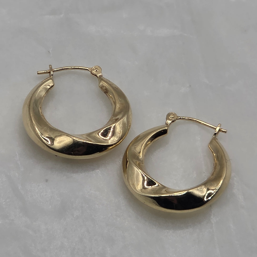 14K Gold Twisted Broad Hoop Earrings