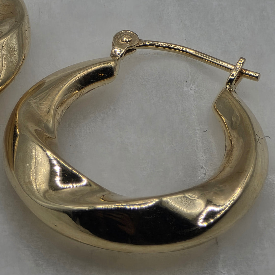 14K Gold Twisted Broad Hoop Earrings