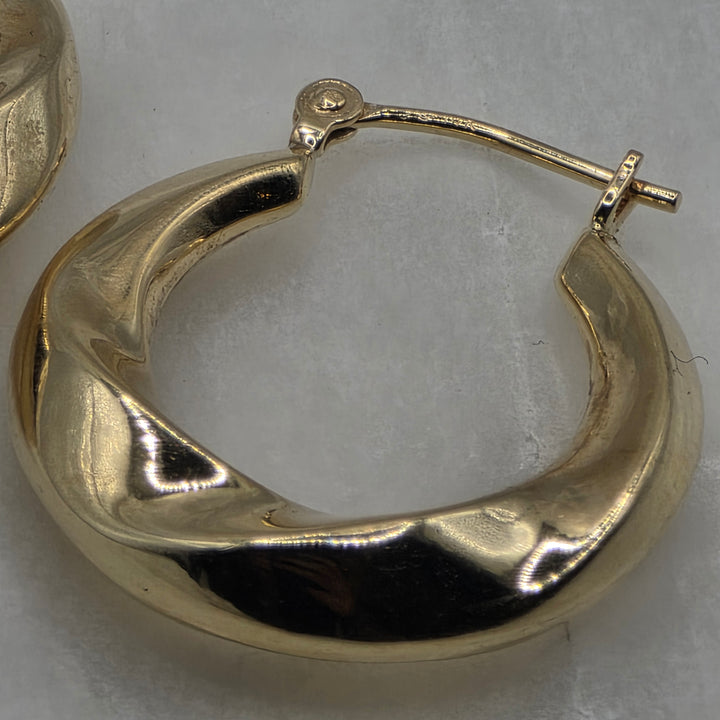 14K Gold Twisted Broad Hoop Earrings