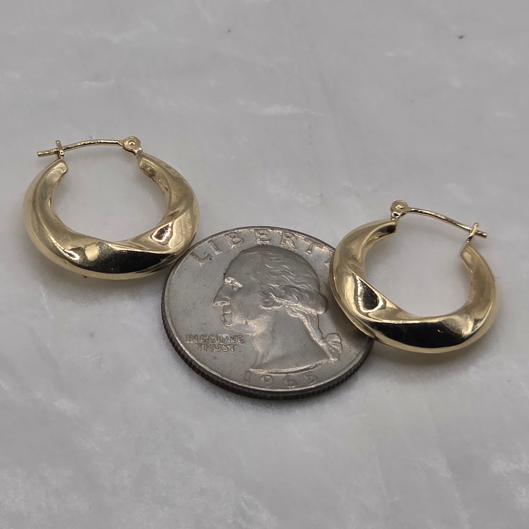 14K Gold Twisted Broad Hoop Earrings
