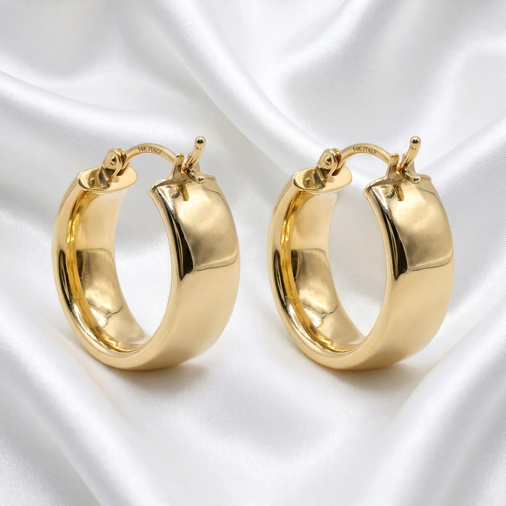 14K Gold Mini Wide Hoop Earrings