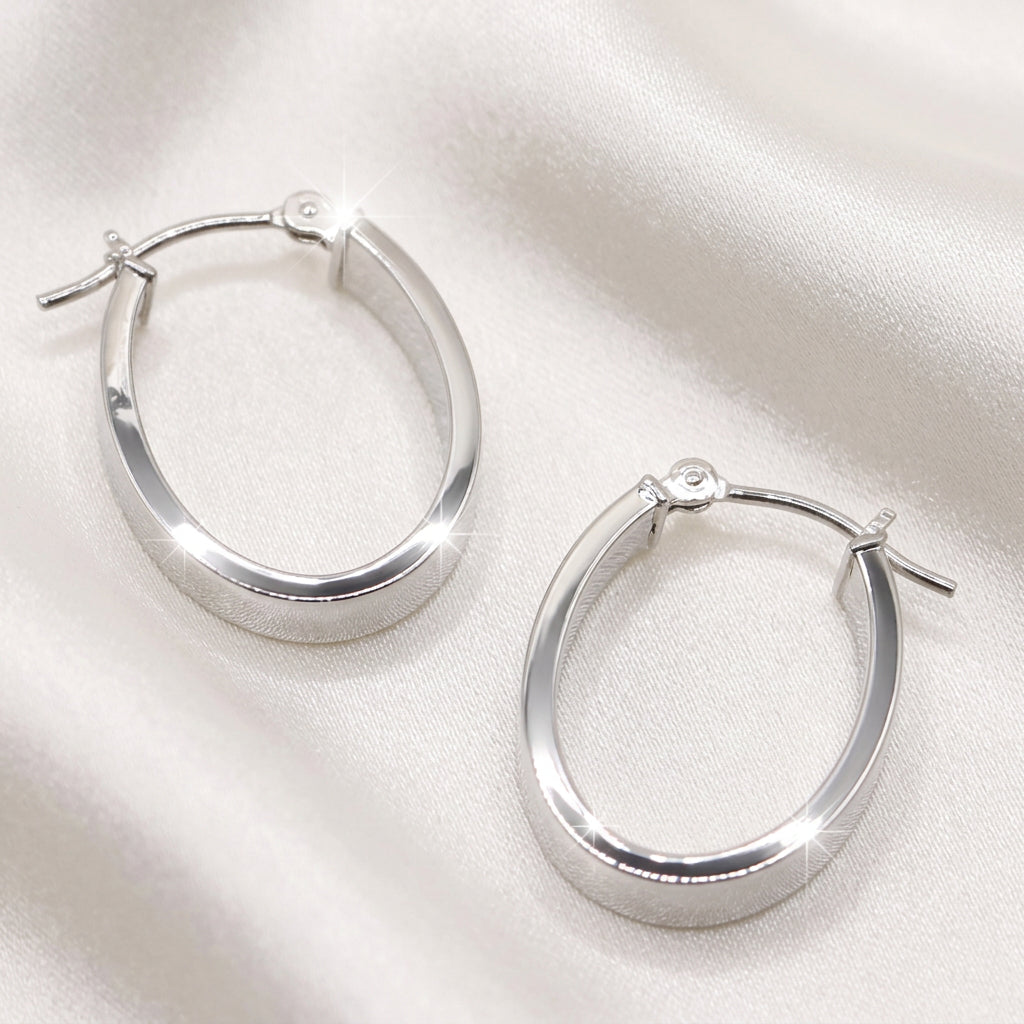 14K Gold Oval Medium Wide Hoop Earrings