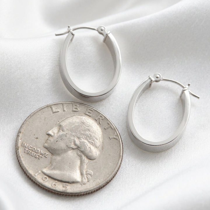 14K Gold Oval Medium Wide Hoop Earrings