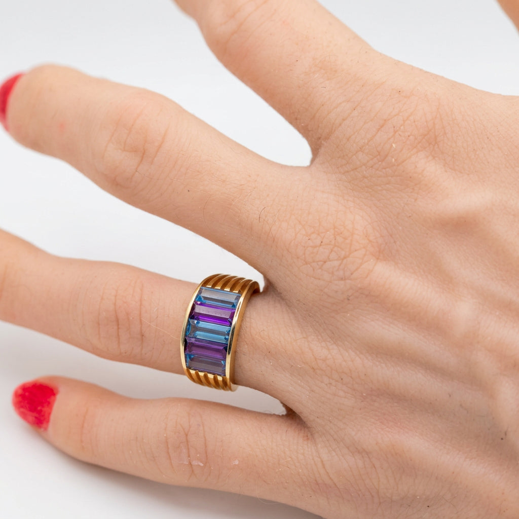14K Gold, Amethyst & Topaz Accented Statement Ring