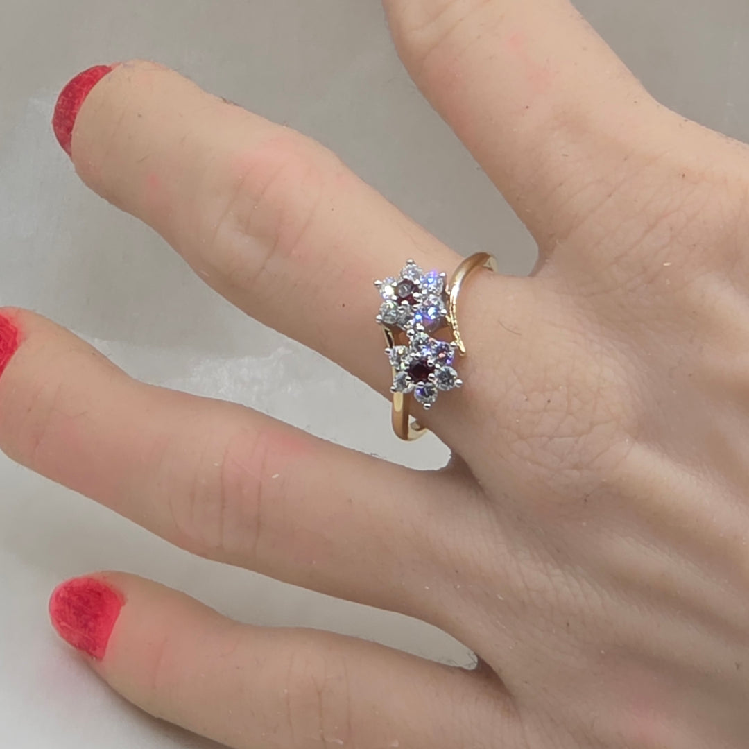 14K Gold, Garnet & Diamond Cluster Cocktail Ring
