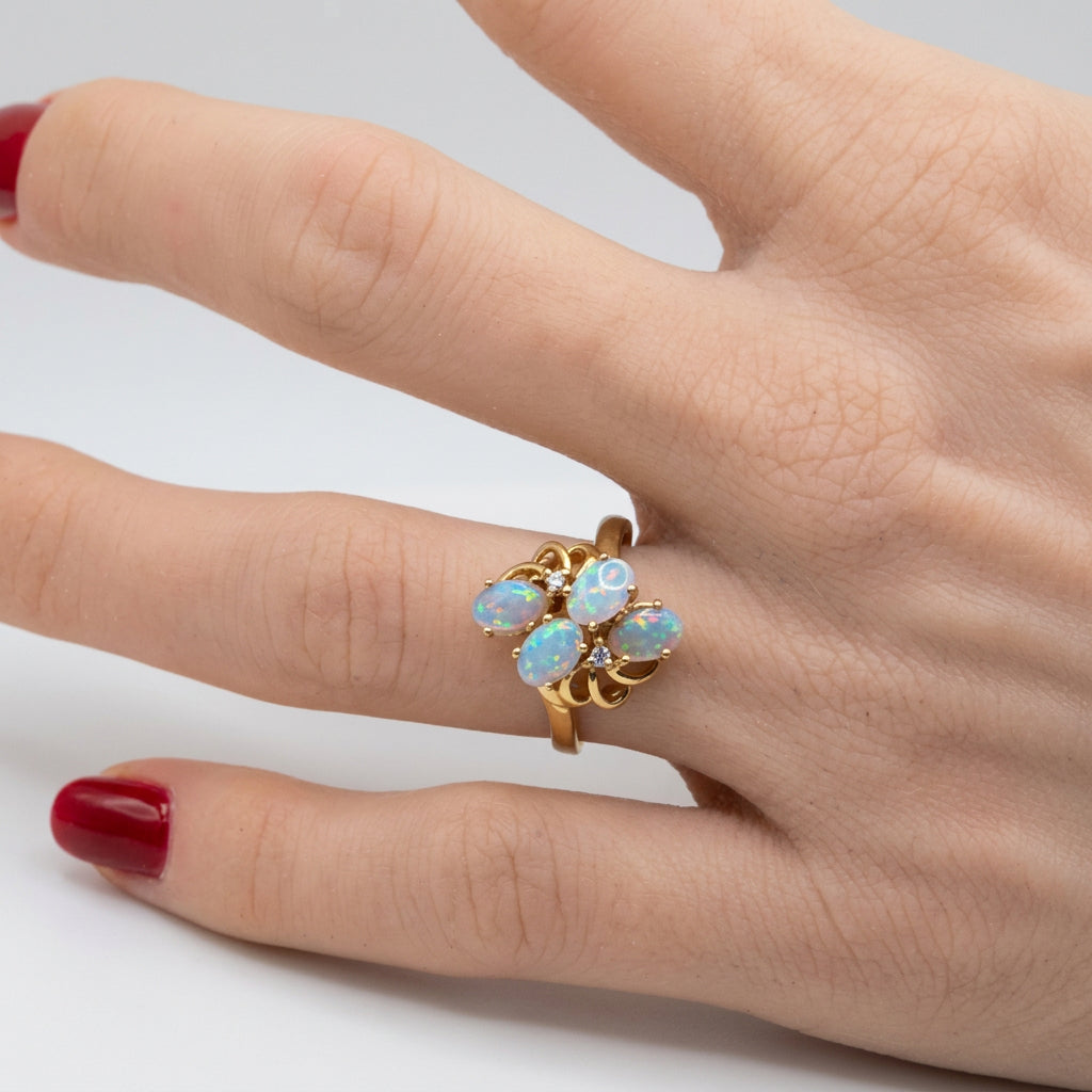 18K Gold, Opal Waterfall & Diamond Cocktail Ring