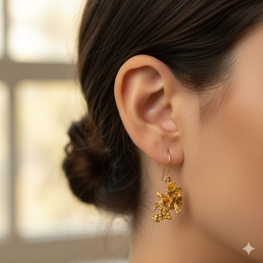 Gold Lilly and Berry Dangle Earrings