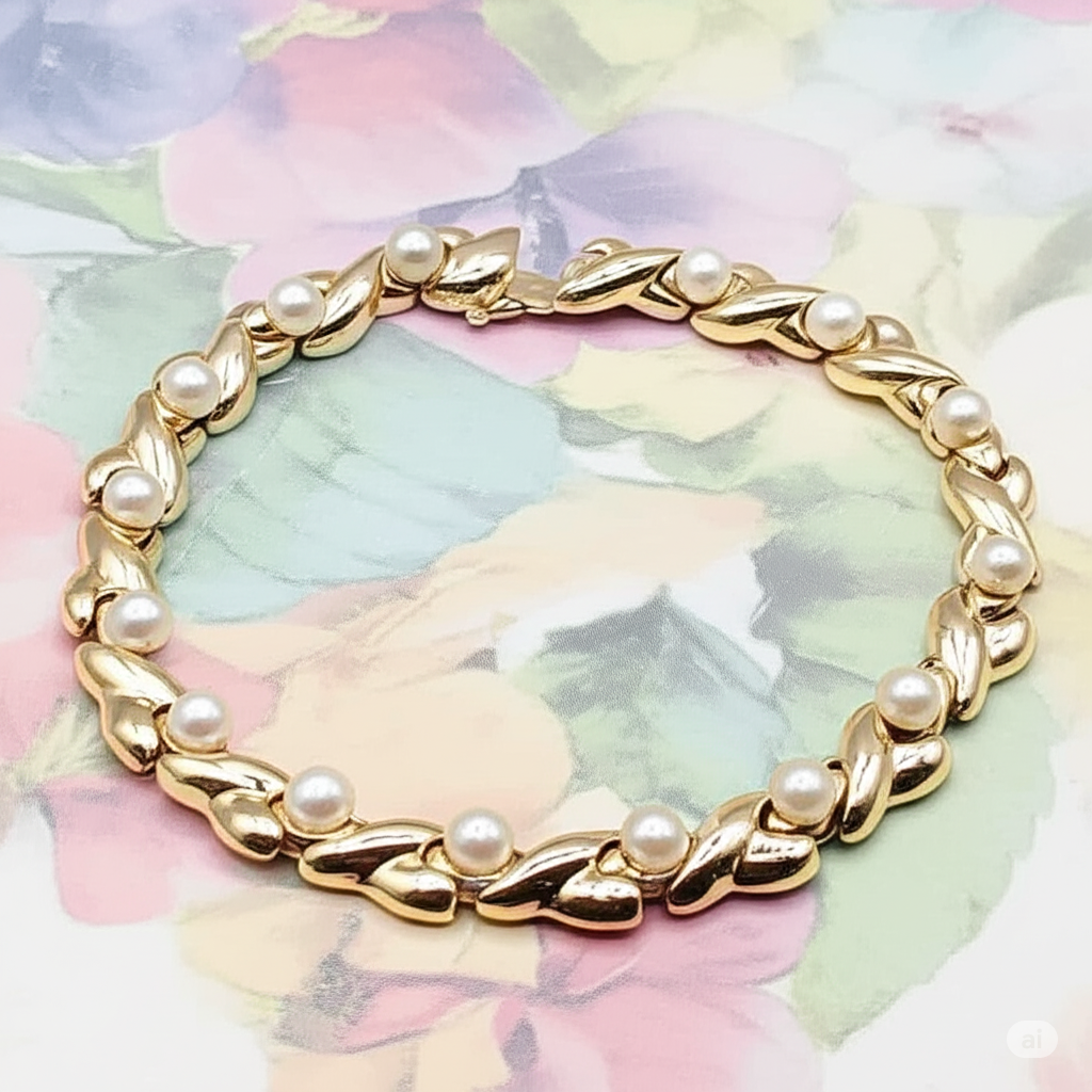 Gold & Pearl Hugs & Kisses Love Bracelet