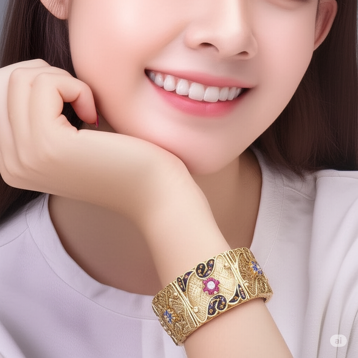 Gold, Diamond, Ruby & Sapphire Statement Bracelet