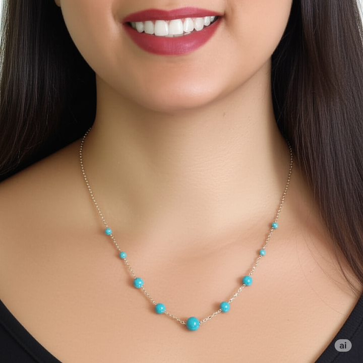 Gold and Graduated Cabochon Turquoise Bead Necklace