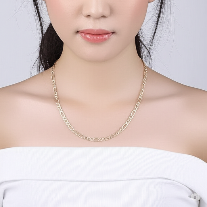 Bold 10K Gold Pave Figaro Link Necklace