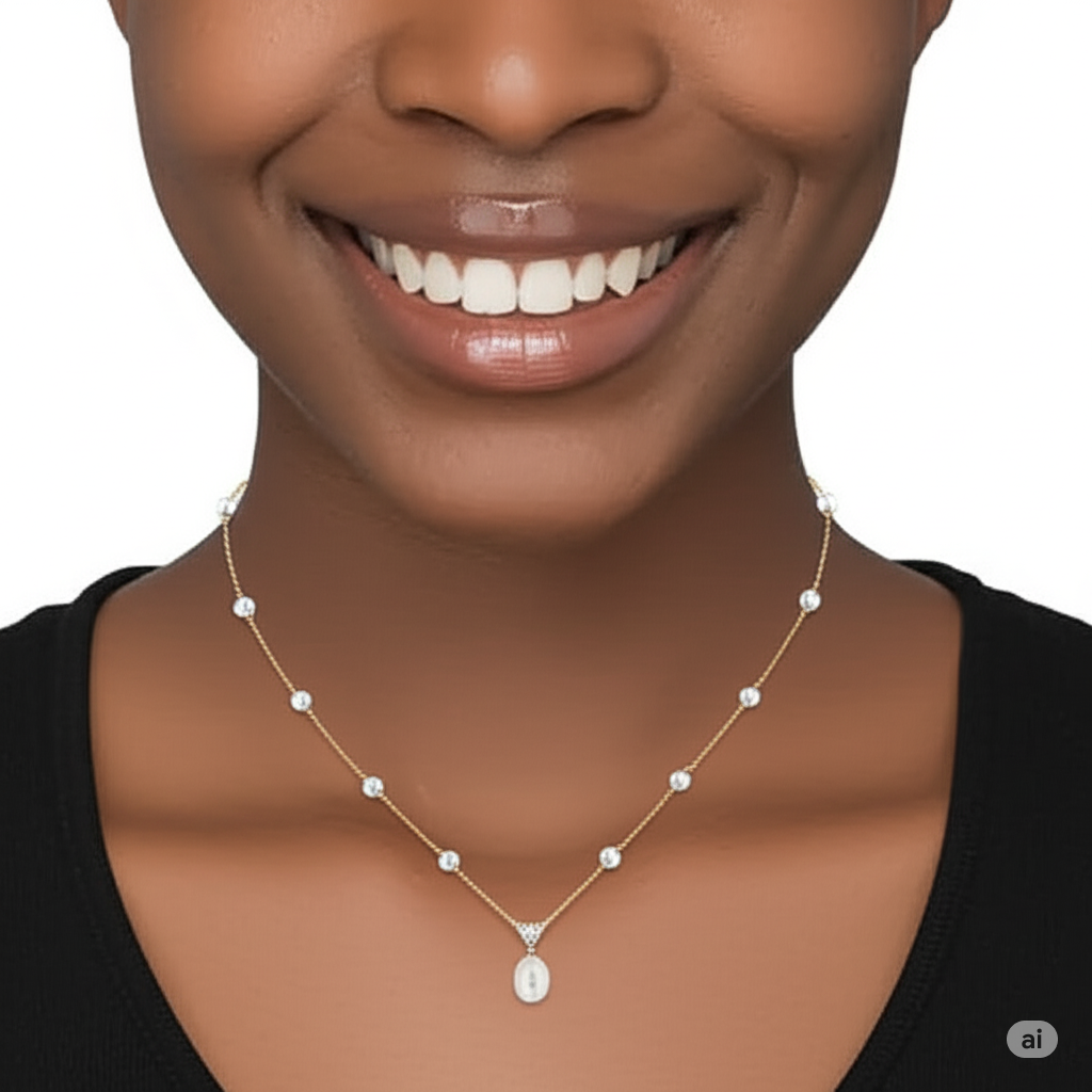 Gold, 8 Station Fresh Water Pearl Necklace