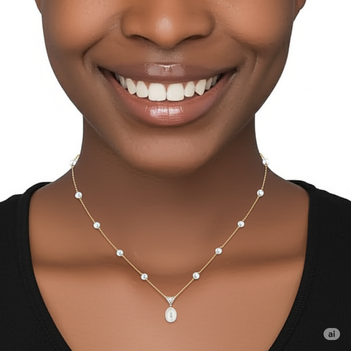 Gold, 8 Station Fresh Water Pearl Necklace