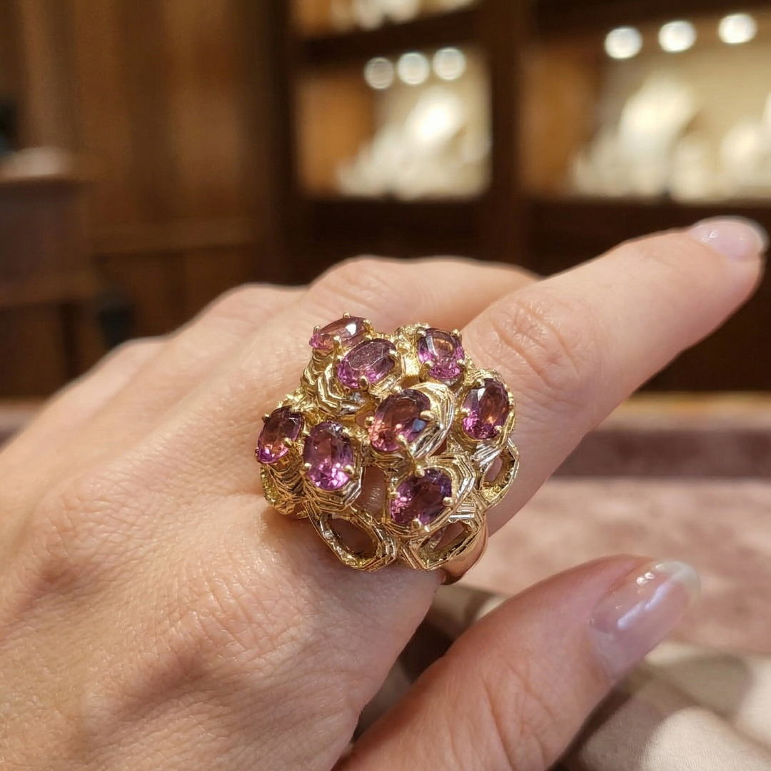 Chunky 18K Gold & Rhodolite Garnet Statement Ring