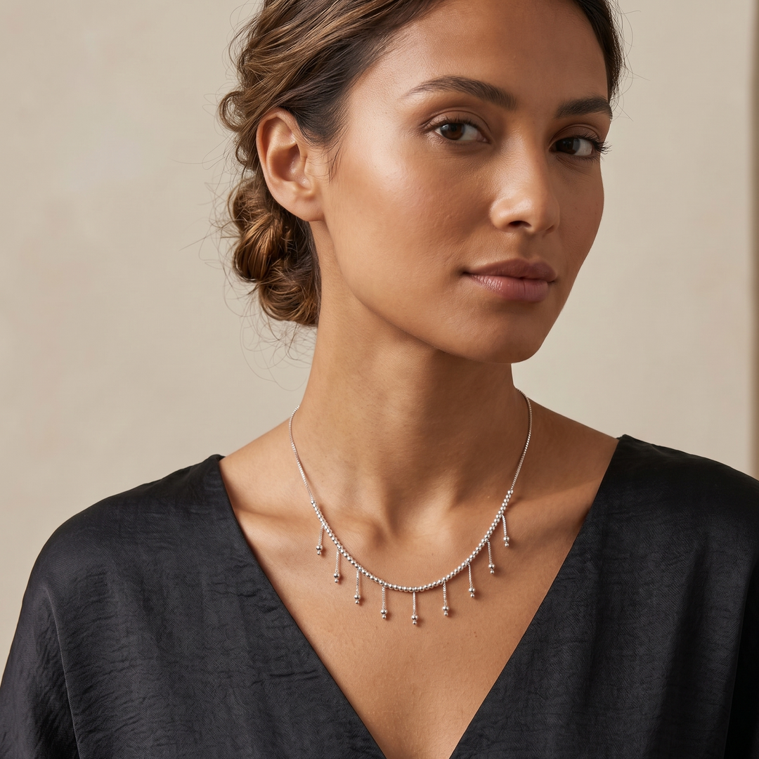 14K White Gold, 8 Drop Chandelier Necklace