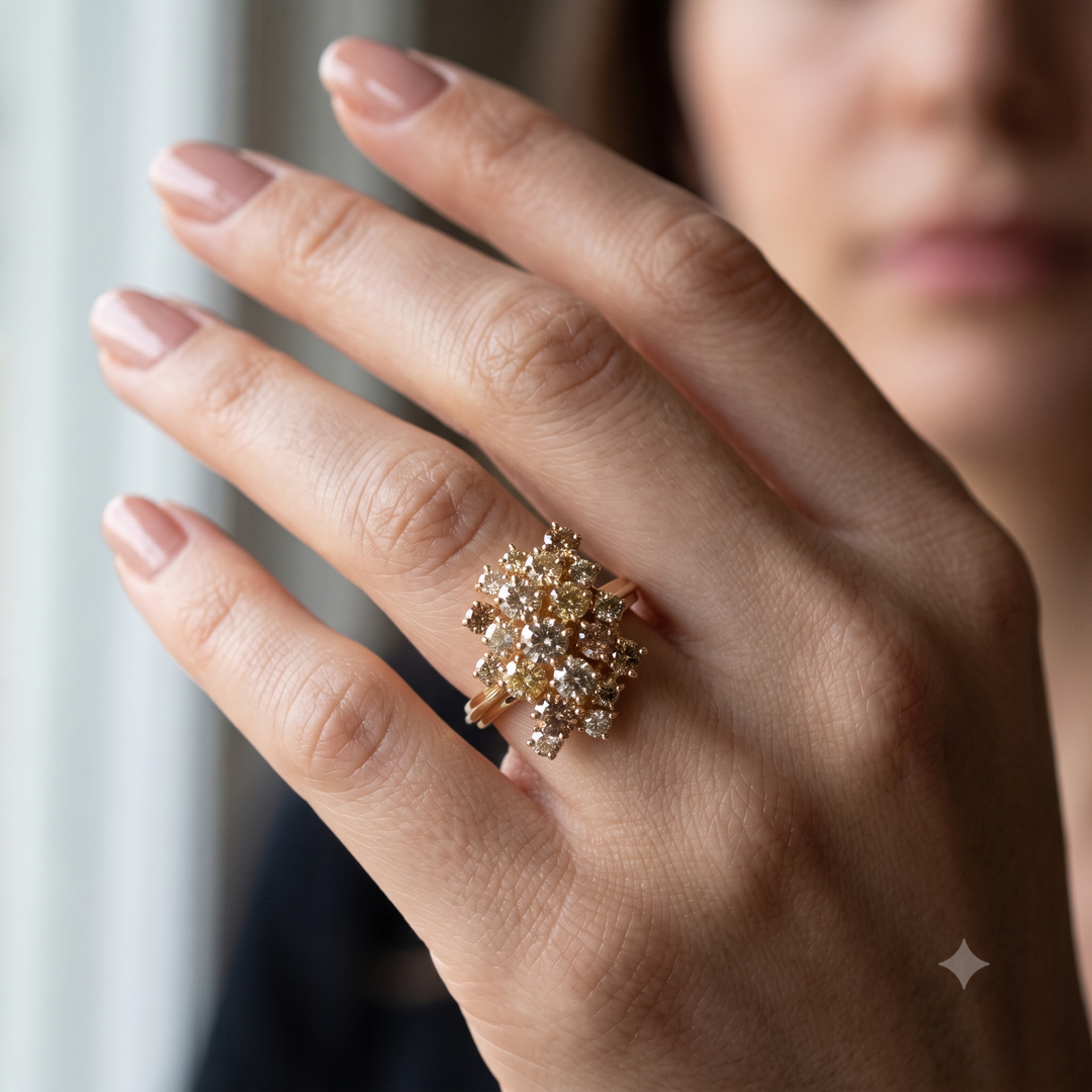 14K Gold & Diamond Cluster Statement Ring