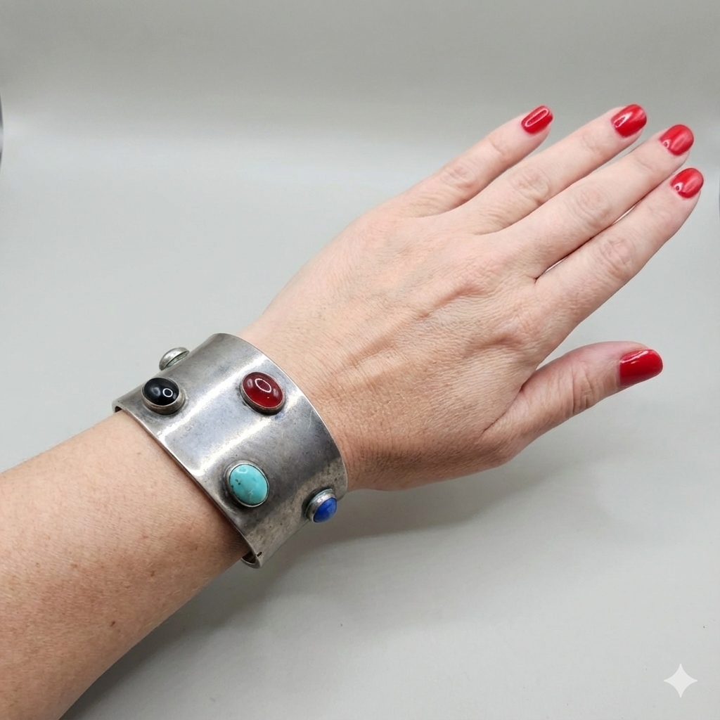 Wide Cuff Cabochon Statement Bracelet