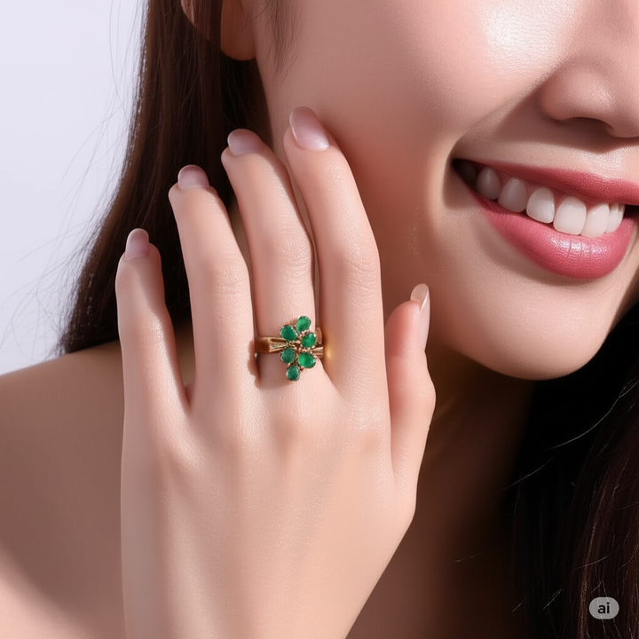 Gold & Scattered Jade Waterfall Ring