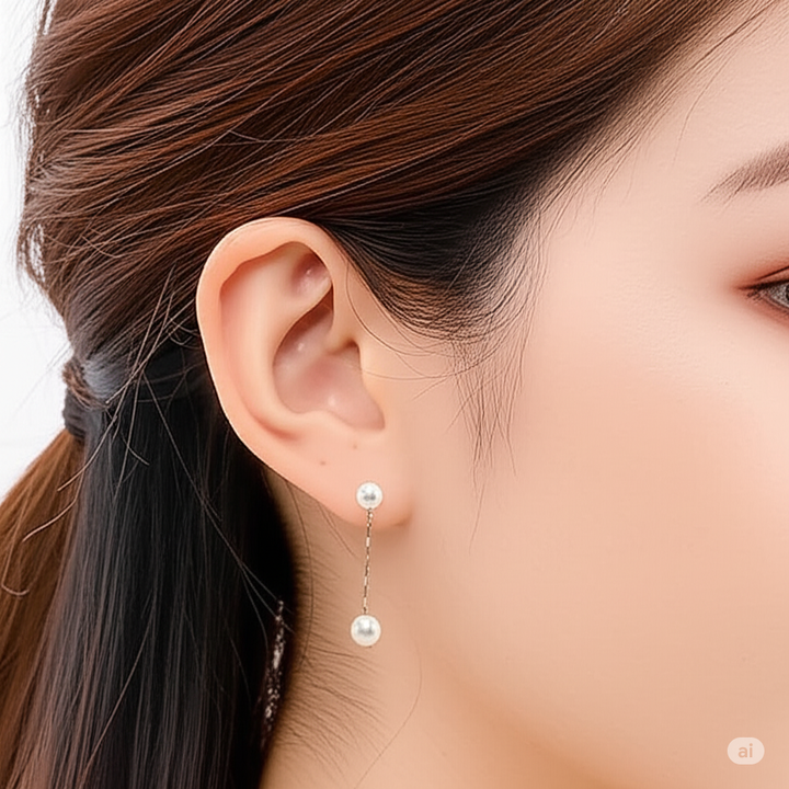 14K Gold & Double Pearl Dangle Earrings