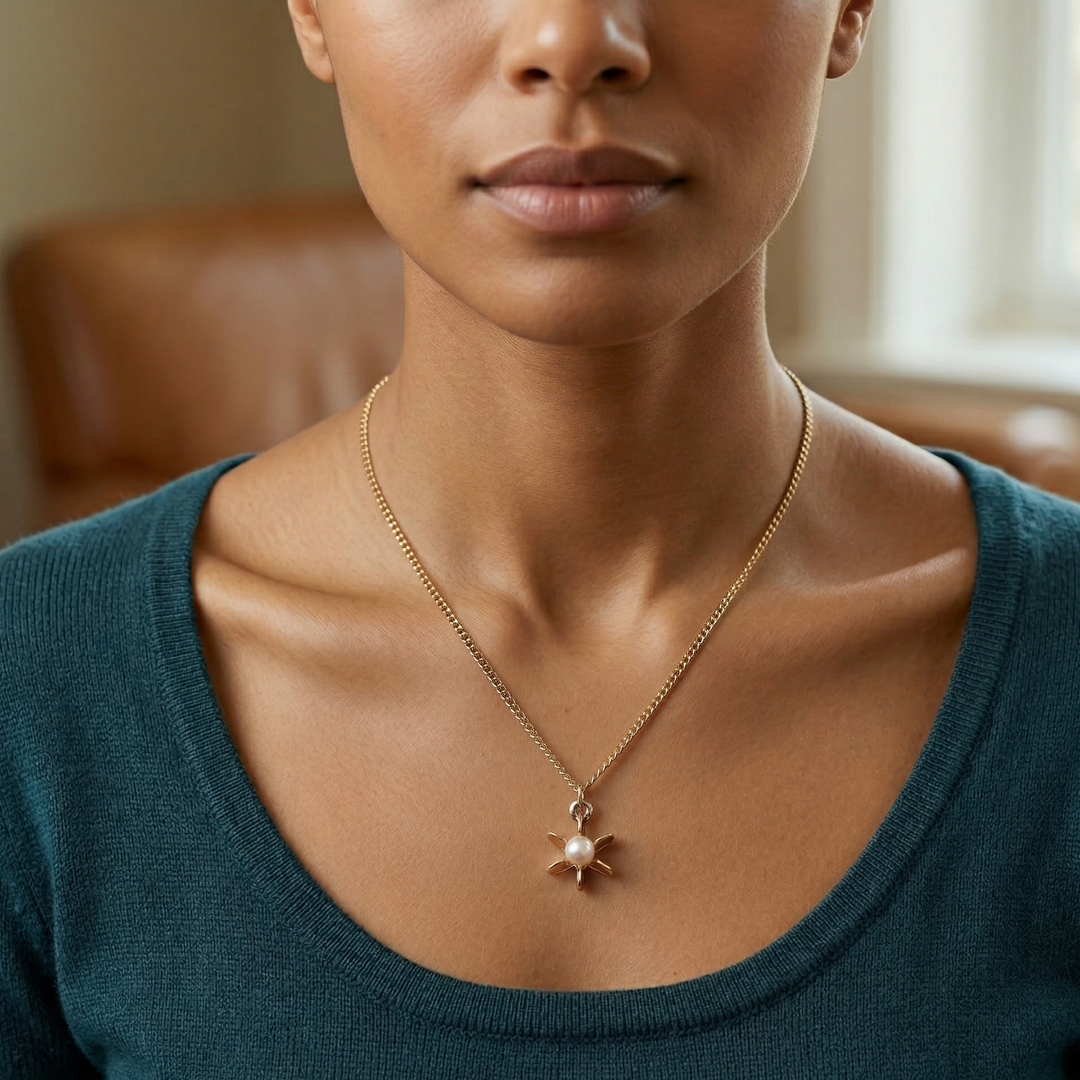 Whimsical 14K Gold and Sunburst Pearl Pendant Necklace